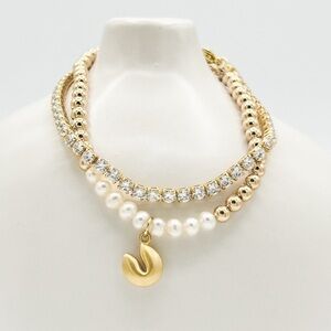 Vintage pearl and fortune cookie bracelet